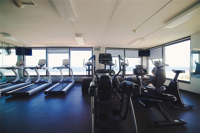 workout area with a wall of windows and a healthy amount of sunlight