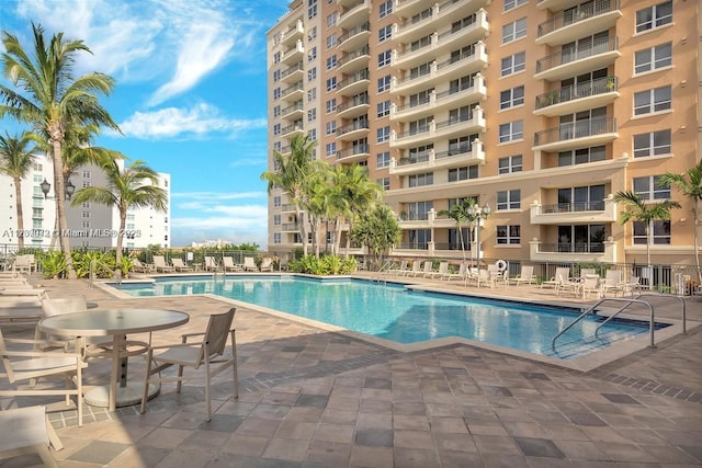 pool with a patio