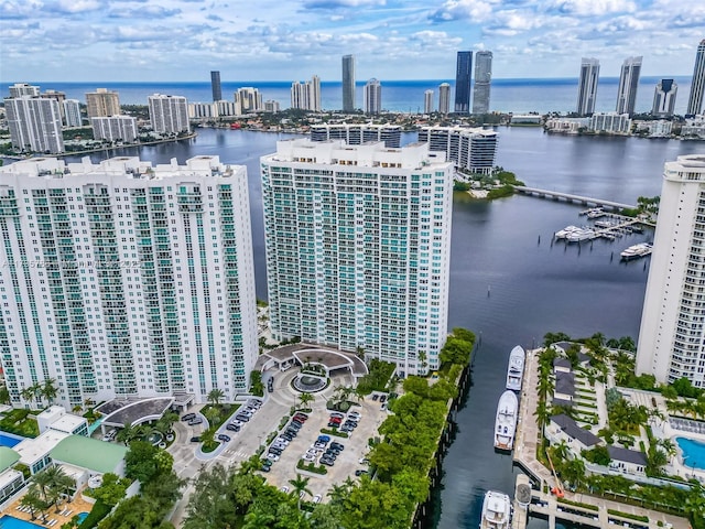 aerial view with a water view