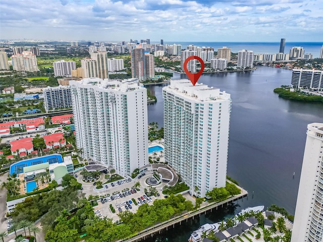 aerial view with a water view