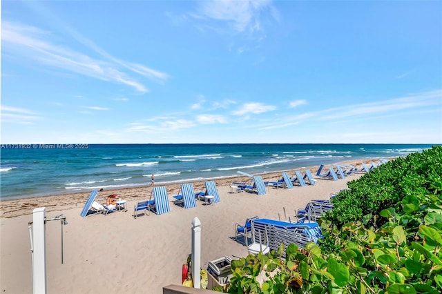 property view of water featuring a beach view