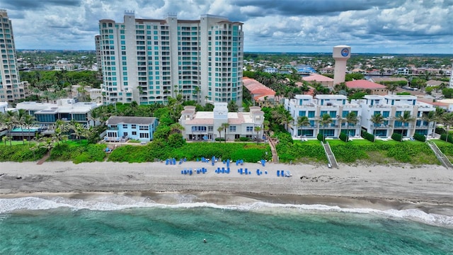 aerial view featuring a beach view and a water view