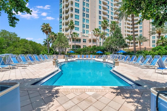 view of pool with a patio area