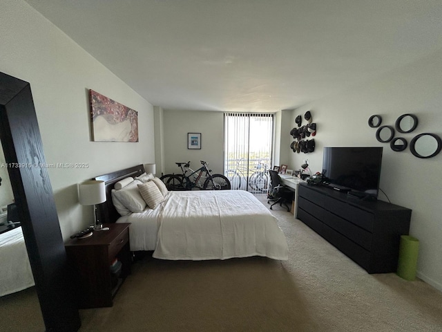 bedroom featuring light colored carpet