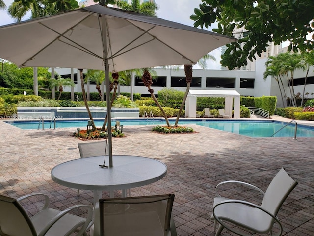 view of swimming pool with a patio area