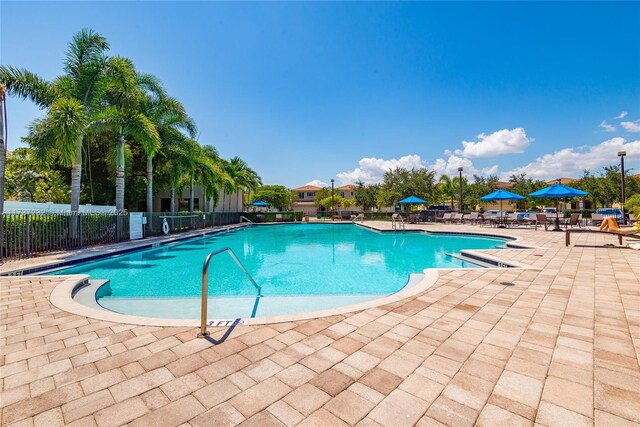 view of swimming pool with a patio area