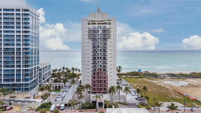 view of building exterior with a water view