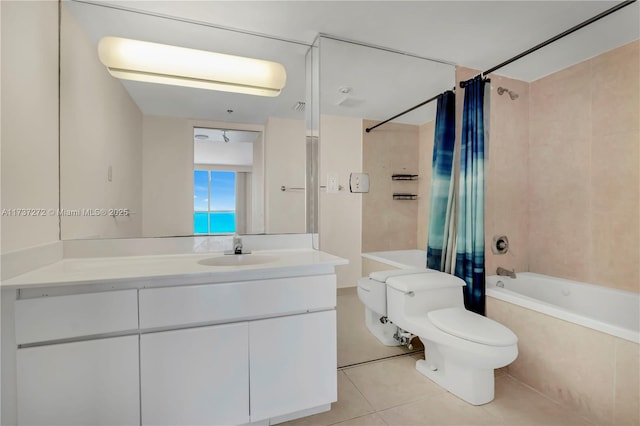 full bathroom with tile patterned floors, toilet, vanity, and shower / bath combo