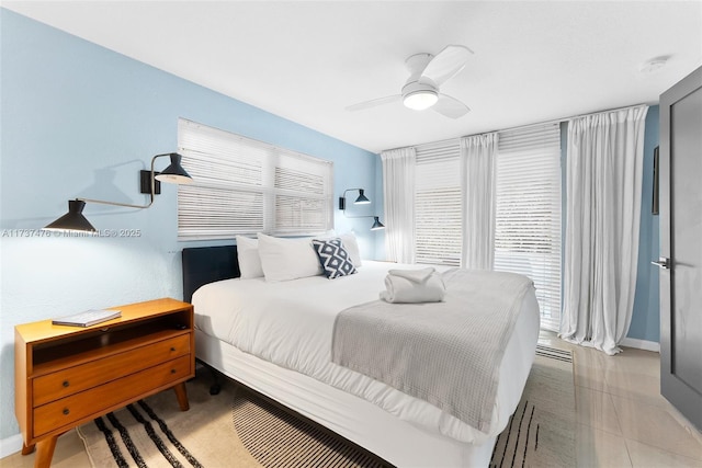 bedroom featuring ceiling fan and baseboards