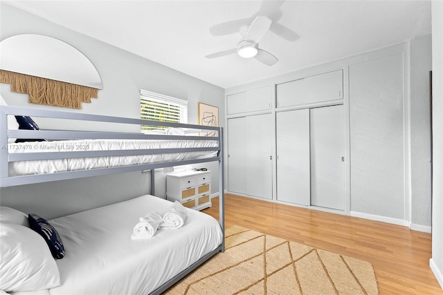 1528 NE 17th Ter, Fort Lauderdale, FL 33304 - bedroom with light wood finished floors, a closet, and ceiling fan