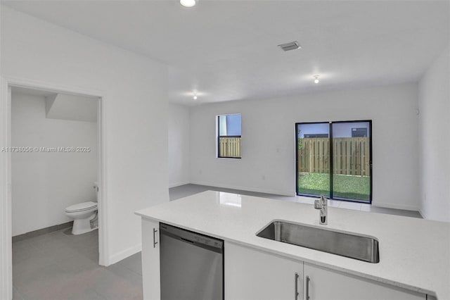 kitchen with white cabinetry, sink, and dishwasher