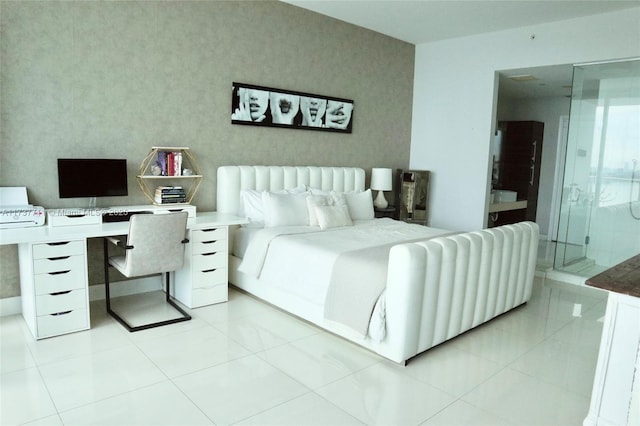 bedroom featuring light tile patterned flooring