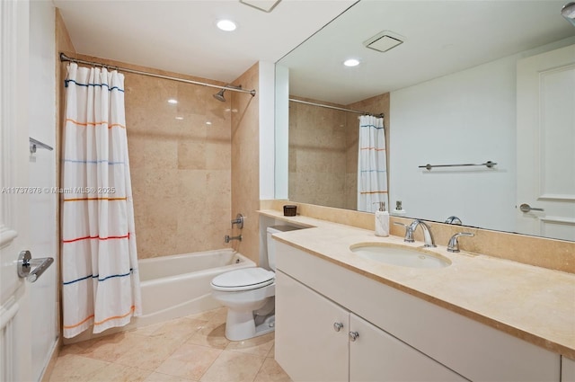 765 Crandon Blvd Unit 407, Key Biscayne, FL 33149 - full bath with vanity, shower / bathtub combination with curtain, toilet, recessed lighting, and tile patterned flooring
