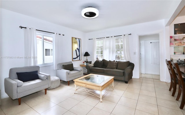 living area with light tile patterned flooring