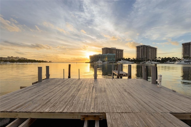 view of dock with a water view