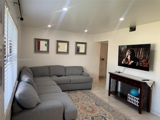 living room featuring light tile patterned flooring