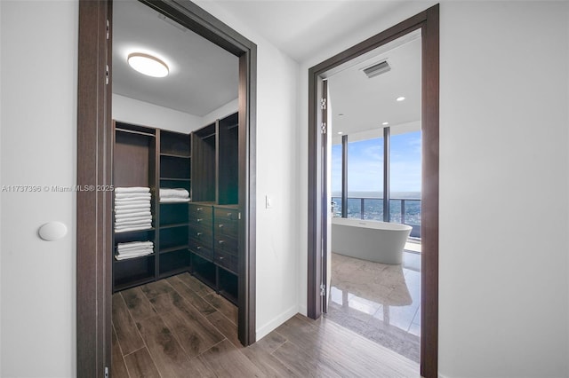 spacious closet featuring dark wood-type flooring