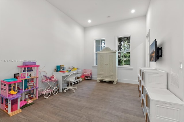 game room featuring light hardwood / wood-style flooring