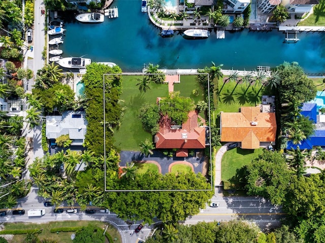 aerial view with a water view