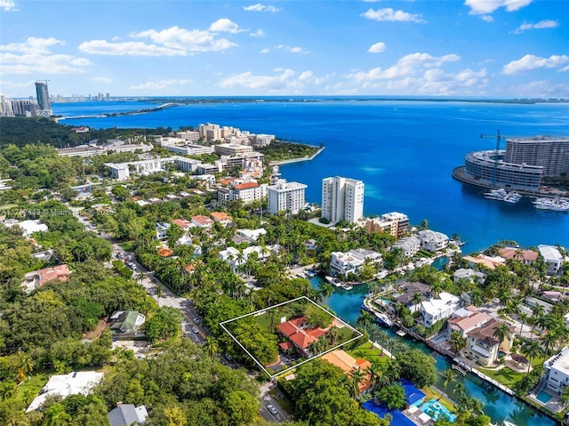 aerial view featuring a water view