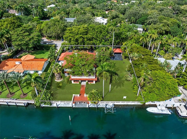 aerial view with a water view