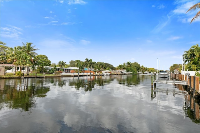 property view of water with a boat dock