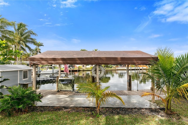 dock area featuring a water view