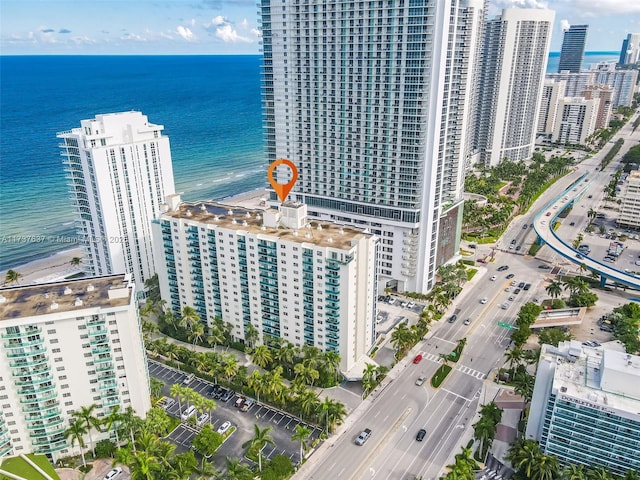 bird's eye view with a city view and a water view
