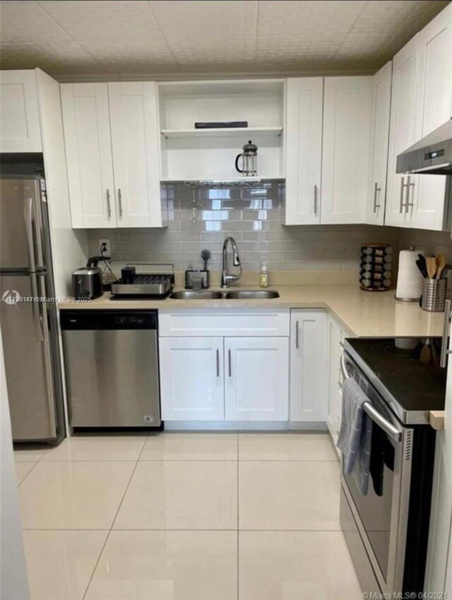 2750 NE 183rd St Unit 1401, Aventura, FL 33160 - kitchen with white cabinetry, sink, backsplash, and stainless steel appliances