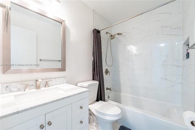 full bathroom featuring vanity, toilet, and shower / bath combo with shower curtain