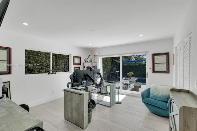 office area featuring light hardwood / wood-style floors