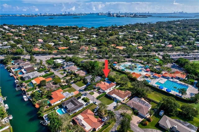 drone / aerial view featuring a water view