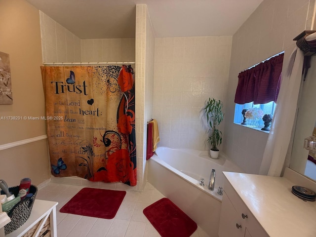 full bathroom with vanity and tile patterned floors