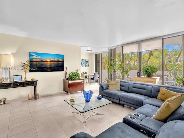 living area with light tile patterned floors