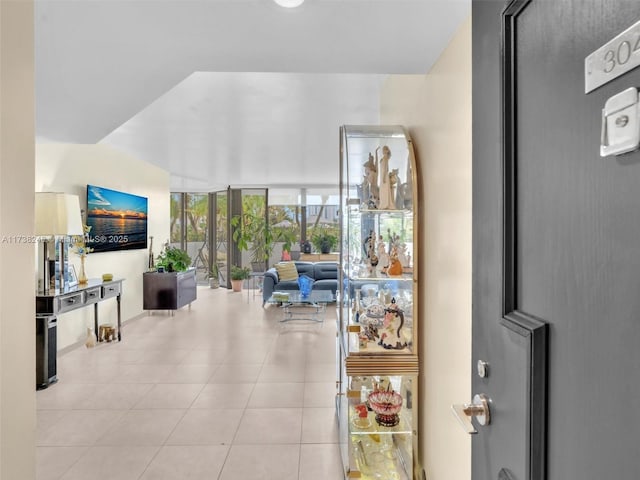 living room featuring light tile patterned floors