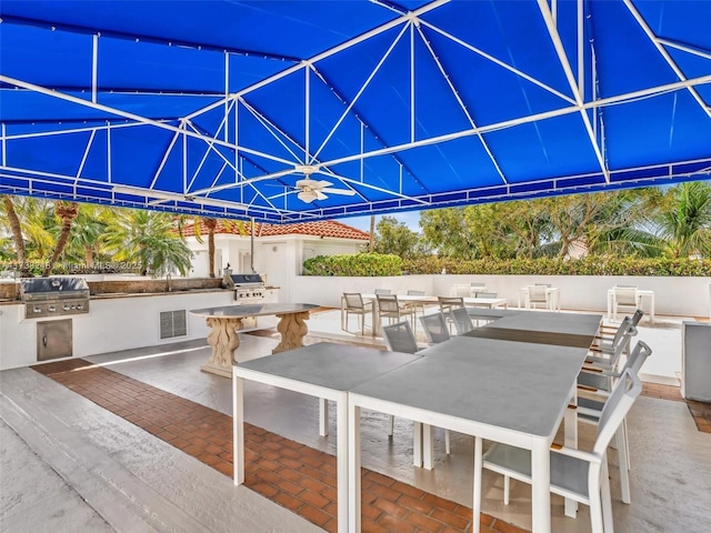 view of patio / terrace featuring a grill, visible vents, and area for grilling