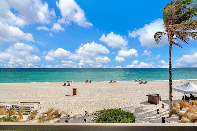 property view of water featuring a beach view