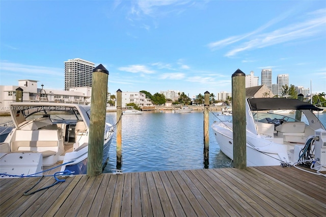 view of dock with a water view