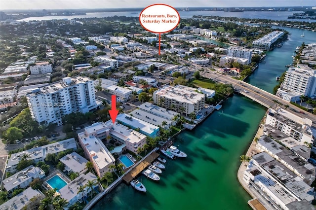 aerial view with a water view