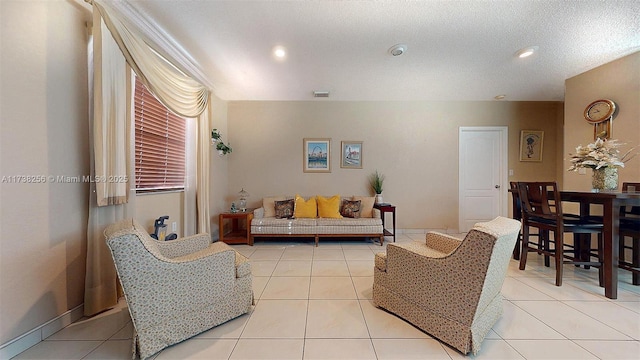 living room with light tile patterned flooring