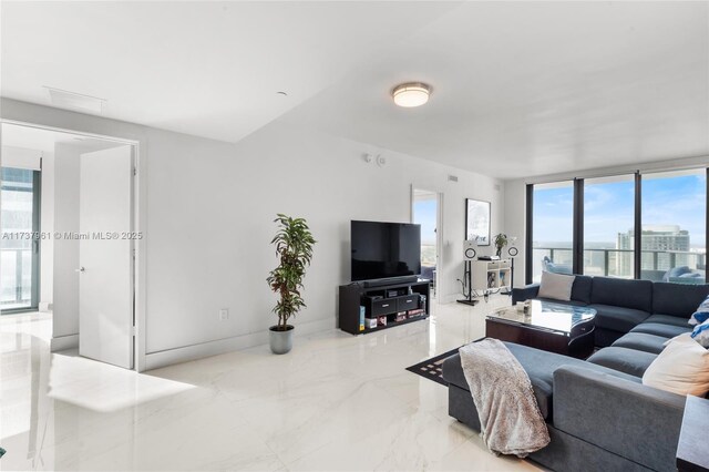 living room with expansive windows