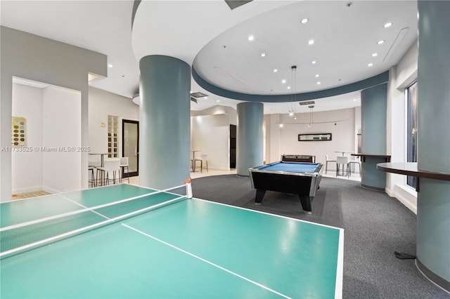 playroom featuring billiards and recessed lighting