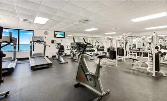 gym with a drop ceiling