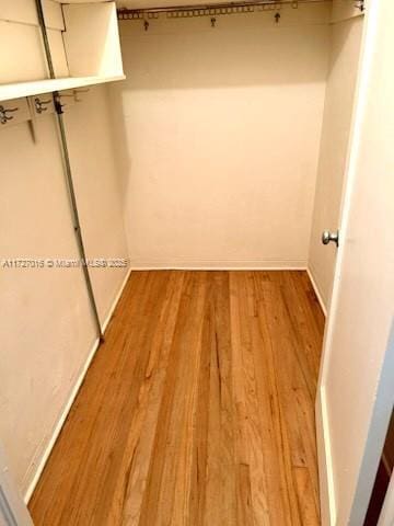 walk in closet with wood-type flooring