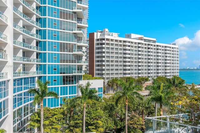 view of building exterior featuring a water view