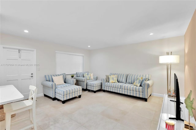 living room featuring light tile patterned floors