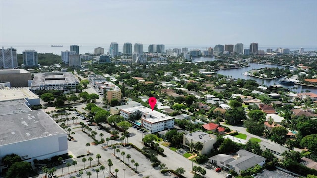 aerial view with a water view