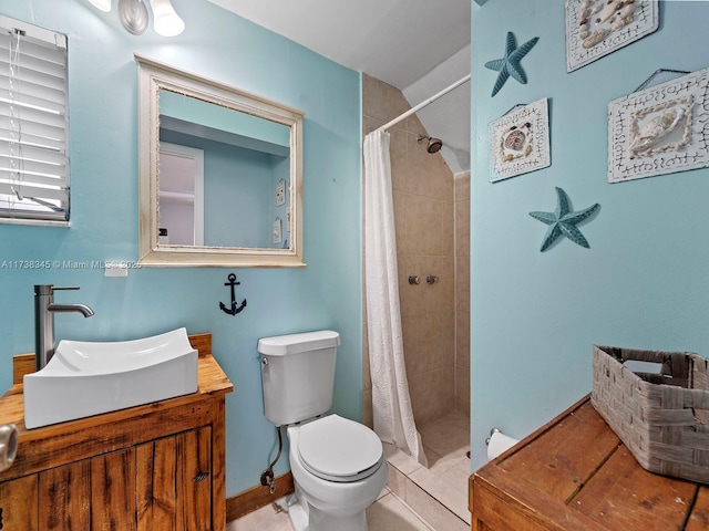 bathroom with vanity, a shower with curtain, and toilet