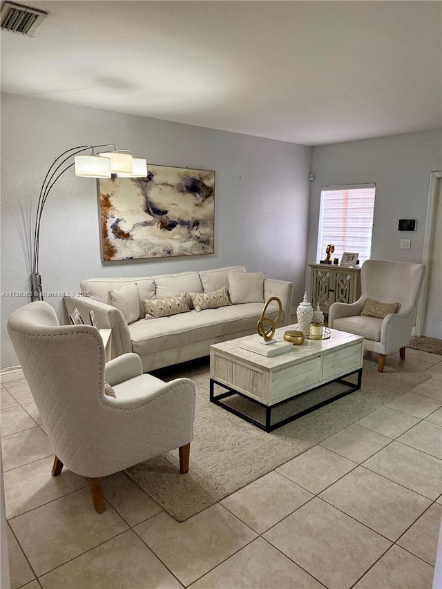 living room featuring light tile patterned flooring