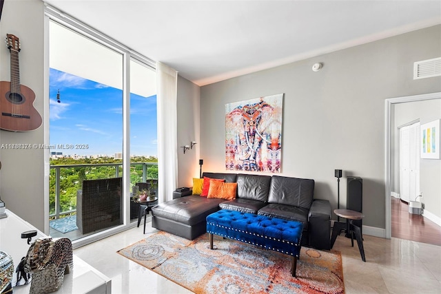 living room featuring expansive windows